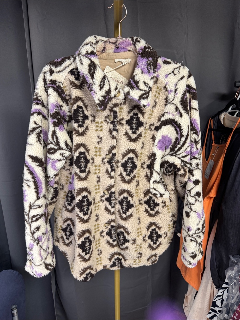 Mystree Cream, Purple & Brown Patterned Teddy Jacket